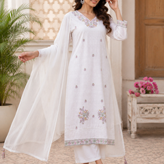 Miramaar Women's White Serenity Ensemble Kurta & Dupatta Set