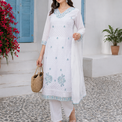 Miramaar Women's White Regal Ensemble Kurta & Dupatta Set