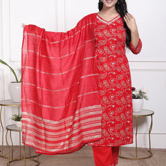 Miramaar Women's Brown Printed Cotton V-Neck Straight Kurta Pant with Dupatta