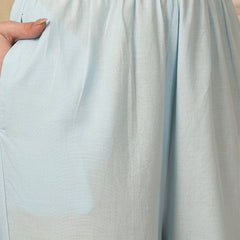 Miramaar Women's Sky Blue Cotton Anarkali Embroidered Kurta pant with Dupatta