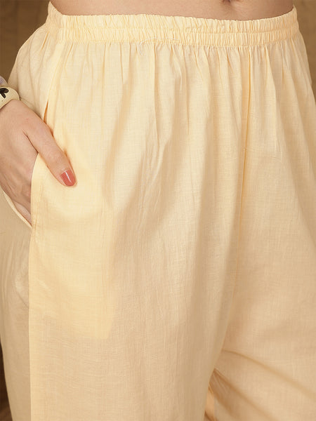 Miramaar Women's Peach Cotton Schiffli V-Neck Straight Kurta Set with Dupatta