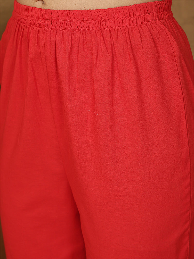 Miramaar Women's Brown Printed Cotton V-Neck Straight Kurta Pant with Dupatta