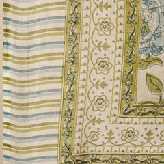 Miramaar Women's Beige & Green Katha Work Round Neck Kurta Pant with Dupatta