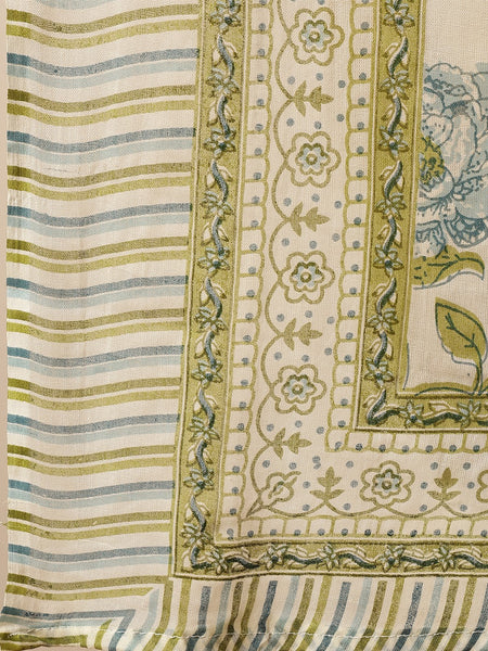 Miramaar Women's Beige & Green Katha Work Round Neck Kurta Pant with Dupatta