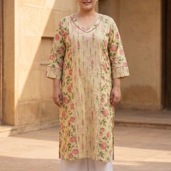 Miramaar Women's Beige Cotton Straight Kurti