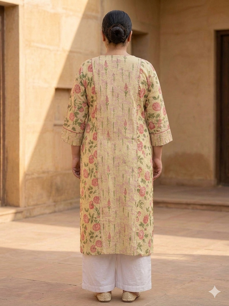 Miramaar Women's Beige Cotton Straight Kurti