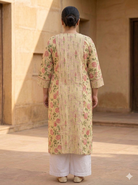 Miramaar Women's Beige Cotton Straight Kurti