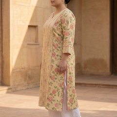 Miramaar Women's Beige Cotton Straight Kurti
