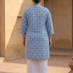 Miramaar Women's Blue Printed Cotton Short Kurti