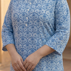 Miramaar Women's Blue Printed Cotton Short Kurti