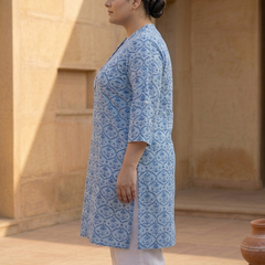 Miramaar Women's Blue Printed Cotton Short Kurti