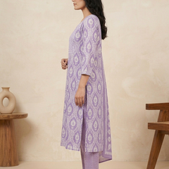 Miramaar Women's Purple Printed Cotton Kurta Set with Dupatta