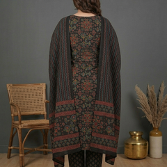 Miramaar Women's Black Printed Cotton Straight Kurta Set with Dupatta