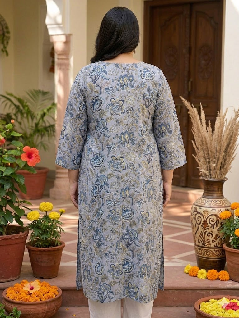 Miramaar Women's Grey Printed Cotton Kurti