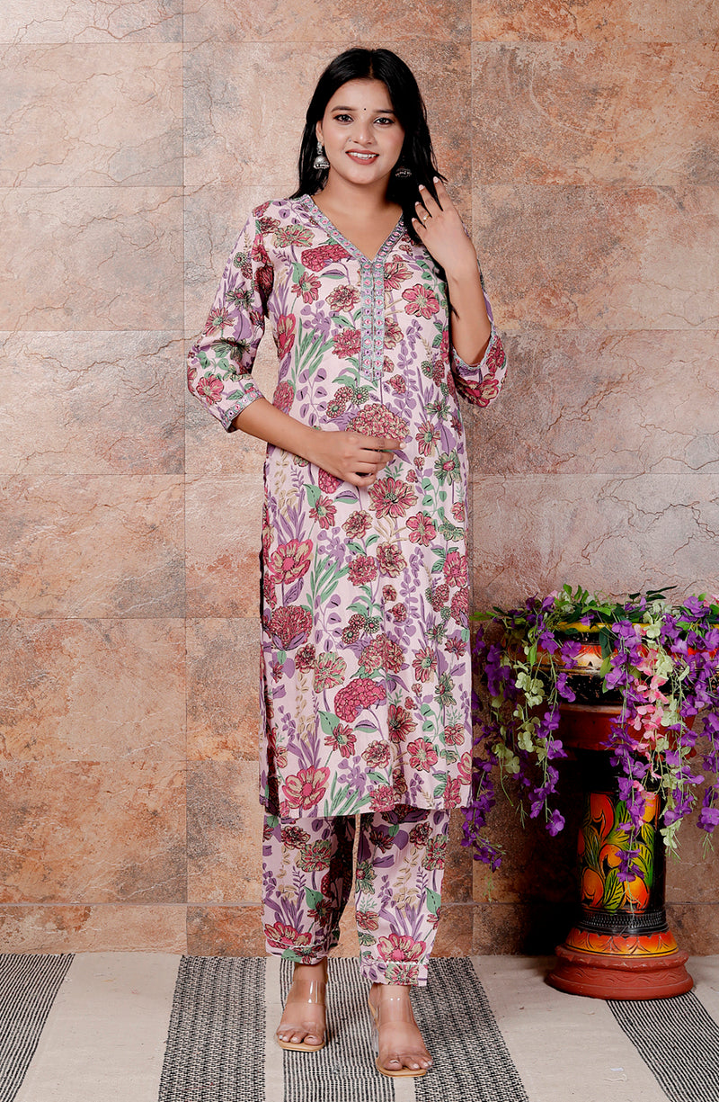 Miramaar Women's Beige Printed Viscose Rayon Kurta Set