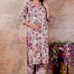 Miramaar Women's Beige Printed Viscose Rayon Kurta Set