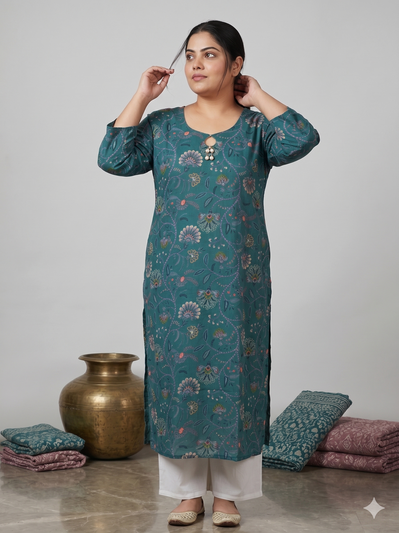 Miramaar Women's Blue Cotton Printed Kurti