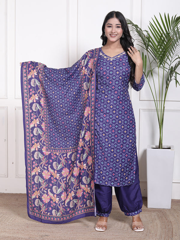 Miramaar Women's Blue Muslin V-Neck Kurta Set with Dupatta