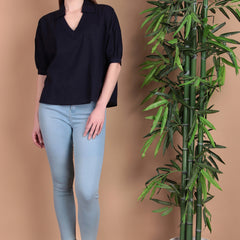 Miramaar Women's Cotton Flex Solid Blue Regular Top