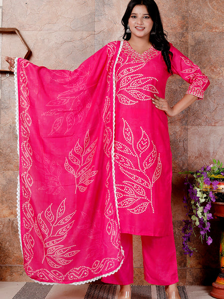 Miramaar Women's Pink Muslin V-Neck Kurta Set with Dupatta