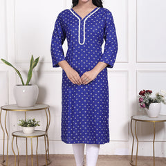 Miramaar Women's Blue Rayon Embroidered Kurtis