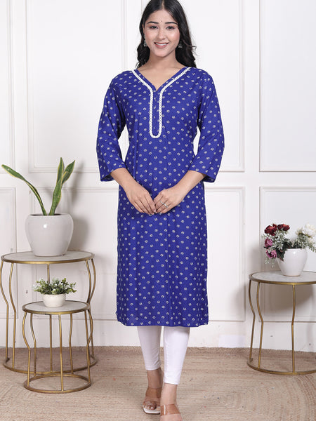 Miramaar Women's Blue Rayon Embroidered Kurtis