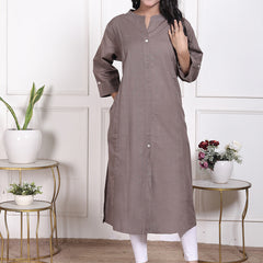 Miramaar Women's Cotton Brown Mandarin Collar Straight Kurti
