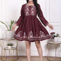 Miramaar Women's Cotton Maroon Embroidered Tunics