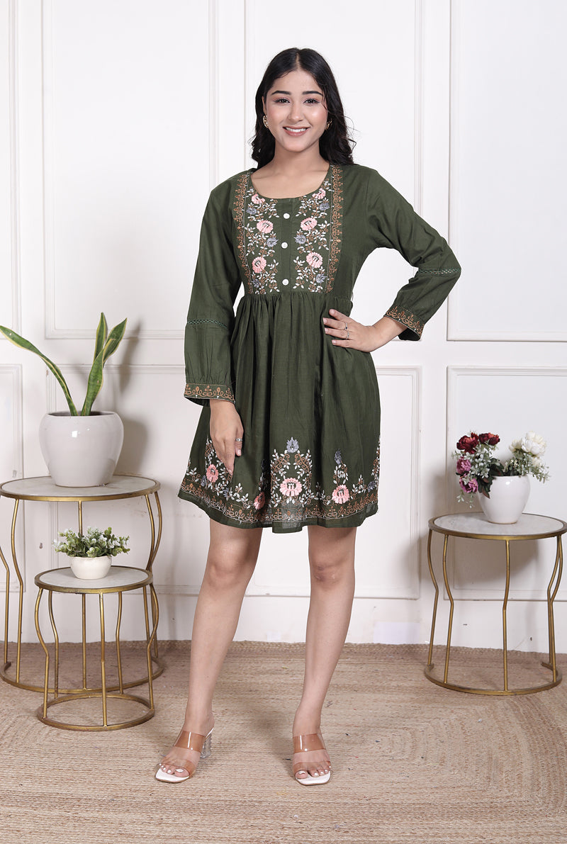 Miramaar Women's Cotton Green Embroidered Tunics