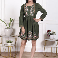 Miramaar Women's Cotton Green Embroidered Tunics