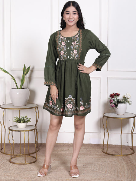 Miramaar Women's Cotton Green Embroidered Tunics