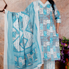 Miramaar Women's Blue Cotton Adda Work Straight Kurta Dupatta Set