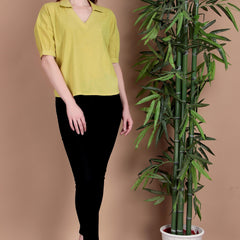 Miramaar Women's Cotton Flex Solid Lime Green Regular Top