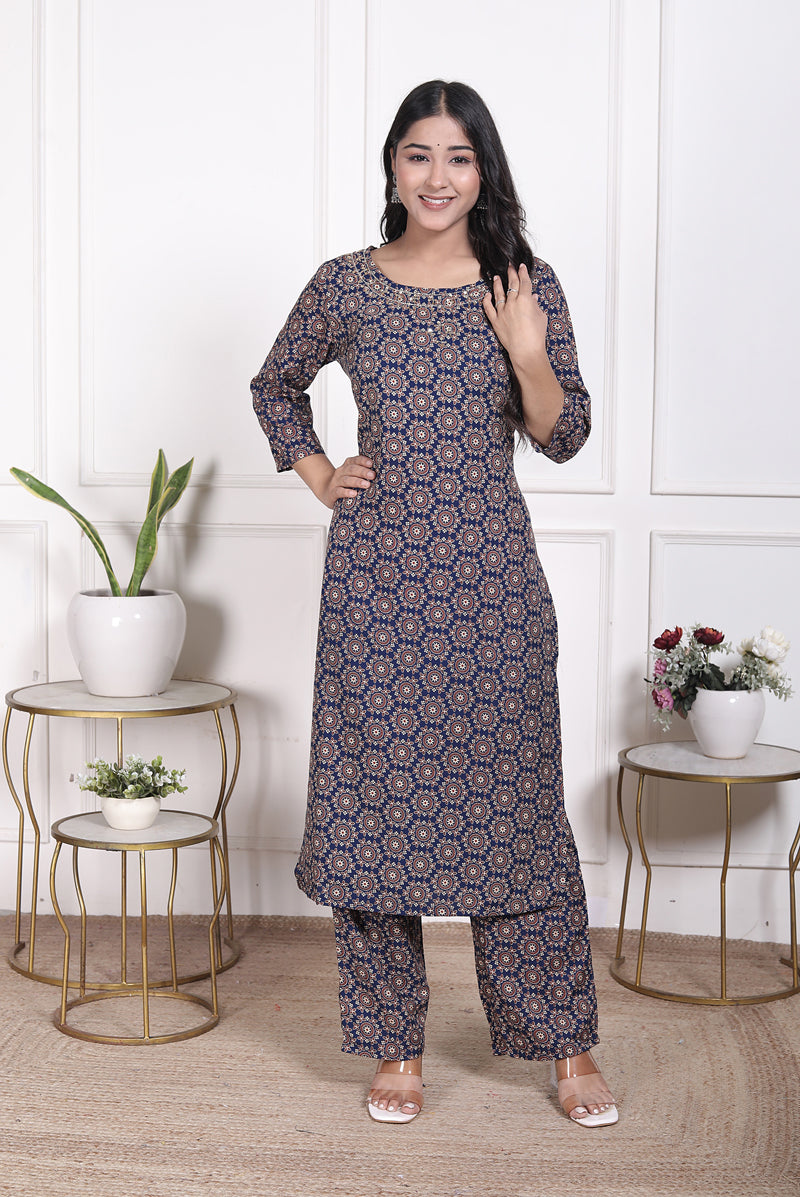 Miramaar Women's Black & Red Straight Printed Adda Work Kurta Set