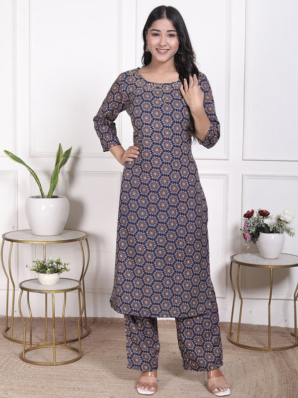 Miramaar Women's Black & Red Straight Printed Adda Work Kurta Set