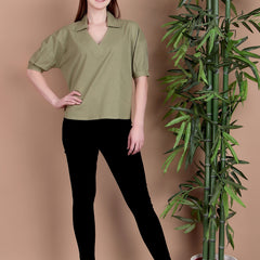 Miramaar Women's Cotton Flex Solid Green Regular Top