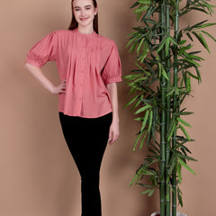 Miramaar Women's Cotton Flex Solid Pink Pintex Top