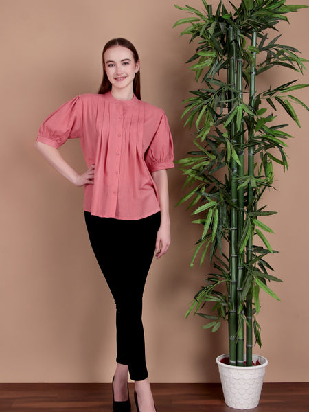 Miramaar Women's Cotton Flex Solid Pink Pintex Top