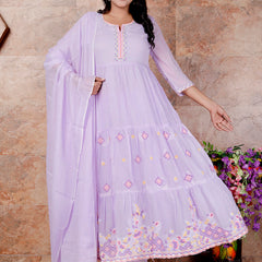 Miramaar Women's Purple Anarkali Embroidered Kurta Pant Dupatta Set