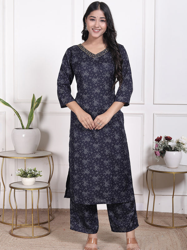 Miramaar Women's Black Cotton Poly Straight Kurta Set with Dupatta & Adda Work