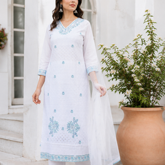 Miramaar Women's White Regal Ensemble Kurta & Dupatta Set