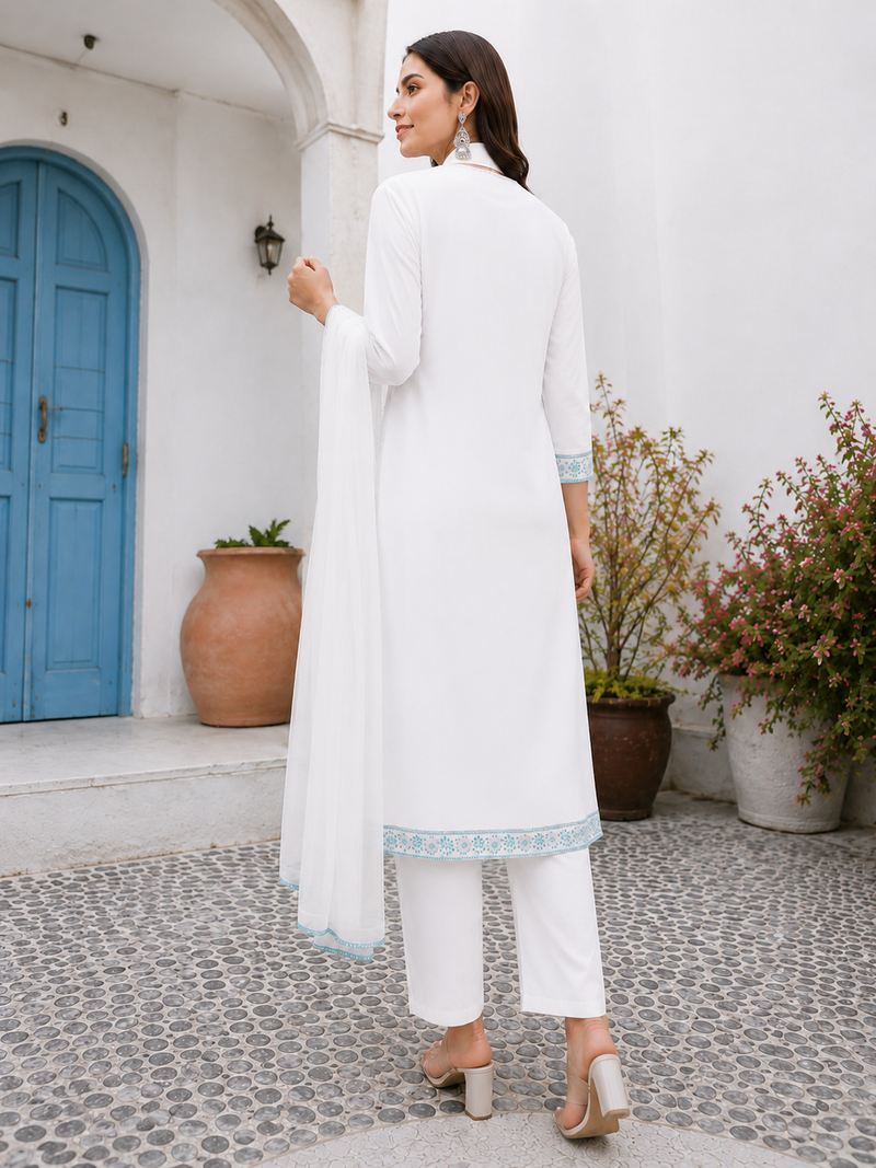 Miramaar Women's White Regal Ensemble Kurta & Dupatta Set