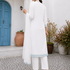 Miramaar Women's White Regal Ensemble Kurta & Dupatta Set