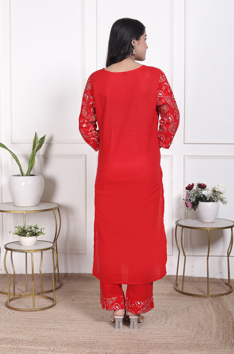 Miramaar Women's Brown Printed Cotton V-Neck Straight Kurta Pant with Dupatta