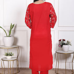 Miramaar Women's Brown Printed Cotton V-Neck Straight Kurta Pant with Dupatta