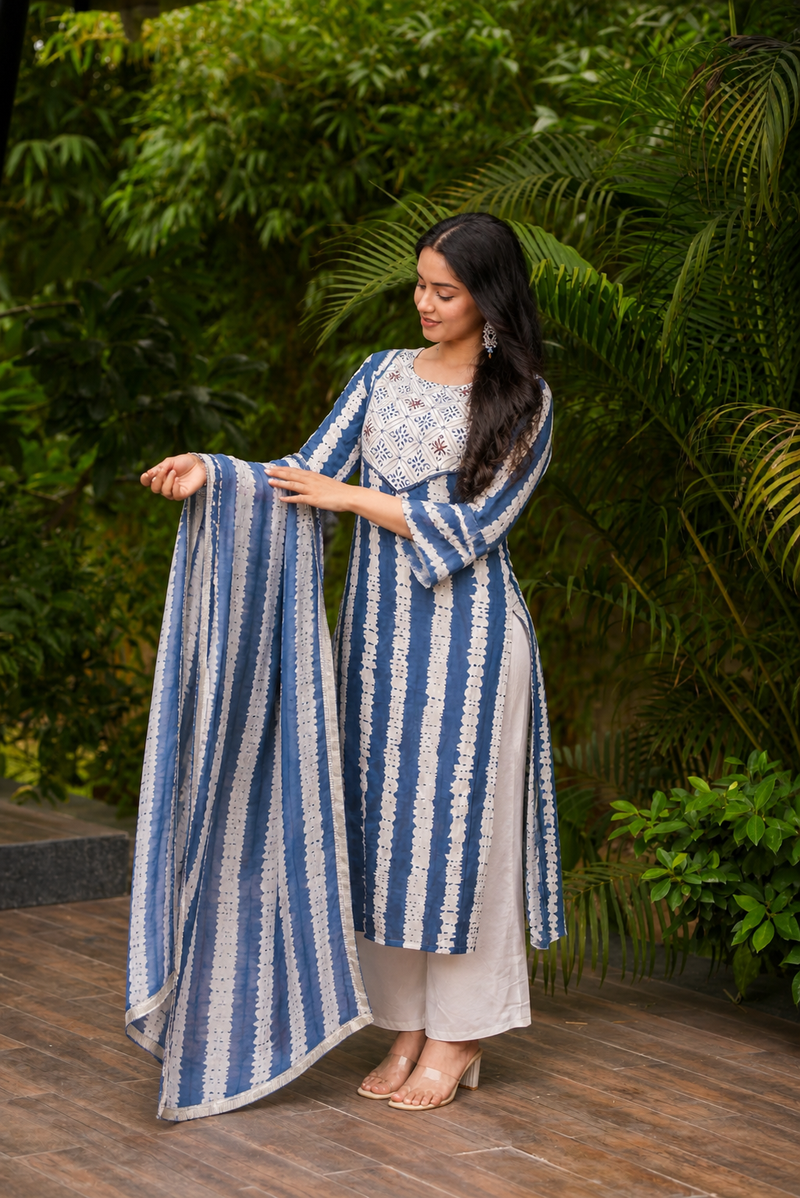Miramaar Women's Handcrafted Indigo Cotton Kurta Set