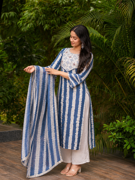 Miramaar Women's Handcrafted Indigo Cotton Kurta Set