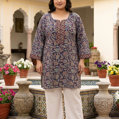 Miramaar Women's Purple Printed Cotton Short Kurti