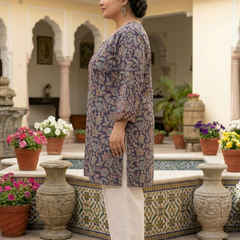 Miramaar Women's Purple Printed Cotton Short Kurti