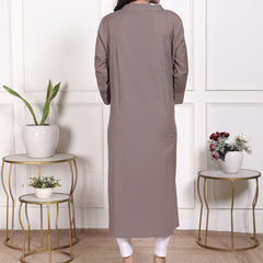 Miramaar Women's Cotton Brown Mandarin Collar Straight Kurti